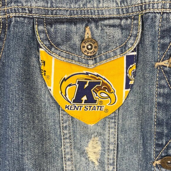 Mudd Kent State Custom Made Denim Jean Jacket Womens Medium Distressed - Picture 16 of 16